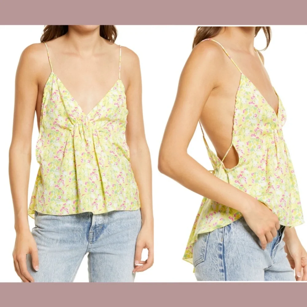 NWT $58 Free People [ Small ] Gardenia Printed Camisole in Lemon Floral‎